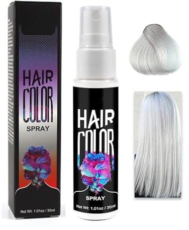 Haarspray Farbe, Temporäre Haarfarbe Blau, Farbiges Hair Dye, Liquid Blue Hair Color S-pray Abwaschbar und Sicher, Schnelle Haarfärbung, Haar Colorationen für Halloween, Karneval, Cosplay (Weiß, 30ML)