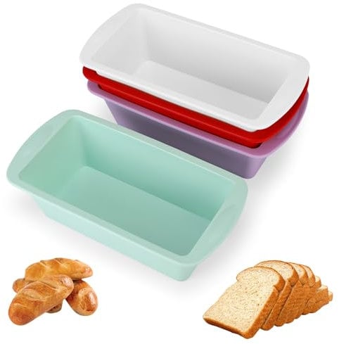 Lot de 4 moules à cake en silicone - Mini moules rectangulaires antiadhésifs 20 x 9,5 x 5,5 cm - Pour pain, gâteau, pain de mie, financiers - Compatibles avec four et friteuse sans huile
