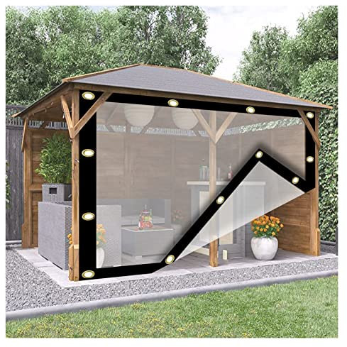 Tende per pergola impermeabili in polietilene per esterni, ad alta trasparenza, tende da garage per portico/pergola/patio, pieghevoli e durevoli (colore: taglia A: 4 x 3,5 m)