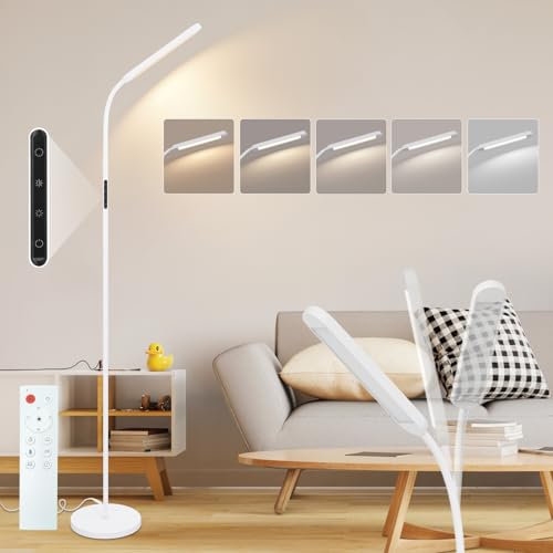 Homefire LED Stehlampe Dimmbar Standleuchte - Standleuchte 11W Weiß 3000K-6500K 5 Farbtemperaturen 5 Helligkeiten Drehbar Leselampe Touch Control 1H Timer Bodenlampe für Wohnzimmer Kinderzimmer Sofa