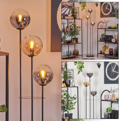 HOFSTEIN Gastor Lampadaire en métal/verre noir/fumé/ambre/transparent, lampe moderne au design vintage (abat-jour Ø 15 cm), interrupteur à pied, 150 cm, E14, salon, chambre à coucher, couloir