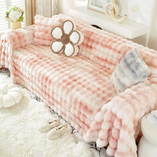 Couverture en fausse fourrure de luxe rose pour canapé, lit, décoration élégante et moelleuse, pour canapé et fauteuil 1 4 places, 180 x 340 cm