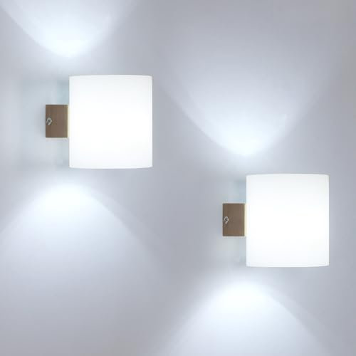 Mckalen Wandleuchte Innen Holz Moderne, 2 Stück Wandlampe Schlafzimmer E27, Glasschirm Wandleuchte für Küche Wohnzimmer Flur Treppenhaus