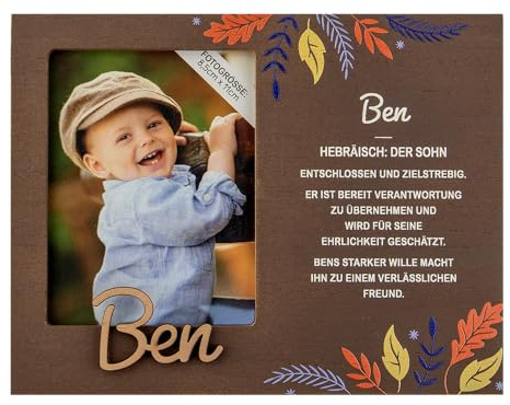 History & Heraldry Personalisierter Bilderrahmen für Kinder, Babybilderrahmen Holzoptik, 18,5 x 14,2 cm, mit Spruch - Bilderrahmen Ben