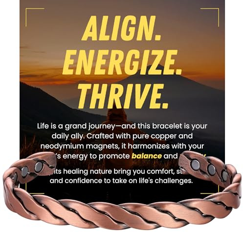 Copper Bracelet for Men Women, 8X Ultra Strength Magnetic Bracelets with 3,800 Gauss Magnets, 99.99% Pure Copper Health Jewelry Gift, Includes Gift Box, Jewelry Cloth, Blank Blessing Card (Twisted Copper)