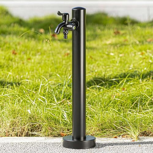 RTTZBOZ Columna de Agua de Jardín Cilíndrica de Acero Inoxidable, Grifo Anticongelante para Exteriores, Hidrante con Grifo de Doble Salida, para Riego y Lavado(60cm/24in)