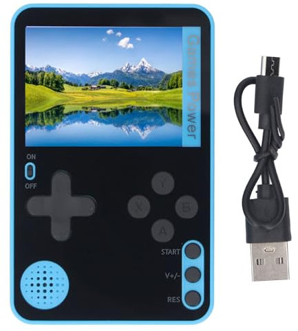 Handheld Spielekonsole, Retro Gaming Spieler mit 2,4 Zoll Bildschirm und 300 mAh Wiederaufladbarer Akku, Tragbares Videospielsystem für Kinder Erwachsene (Blau)