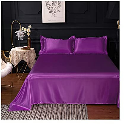 Luxuriöse weiche Seiden-Tagesdecke aus glattem Satin in Schwarz, Blau, Rot, Braun, Lila, für Doppelbett, Queen-Size-Bett, King-Size-Bett (Größe: 180 x 230 cm, Farbe: Violett)
