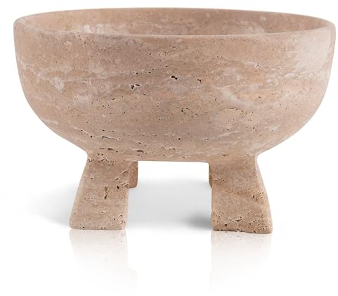 EARTHENTONES Obstschale aus Marmor, 20 cm große, handgefertigte Obstschale aus Travertin für die Küchentheke, elegantes Deko-Accessoire, moderner Obstkorb für die Kücheneinrichtung