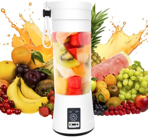 Monemey Frullatore Portatile, 380 ML Portable Blender, BPA free, Mini Frullatore Multifunzione con 10 Coltelli In Acciaio Inox, Ricaricabile, per Frullati, Trita Ghiaccio e Frutta Congelata