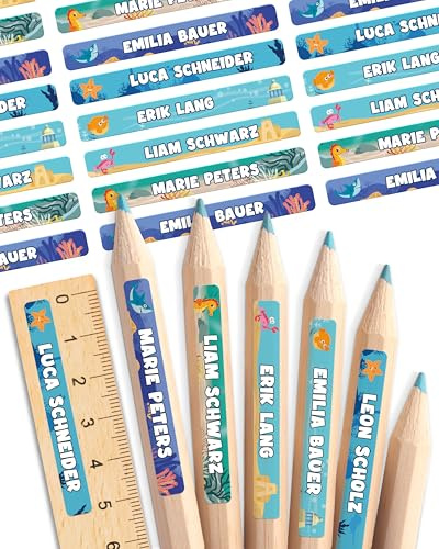 mycustomy – Namensaufkleber Kinder & Namensaufkleber Schule 0+ aus FSC-Papier mit Bio-basiertem Kleber – Etiketten Kleidung 50x6mm