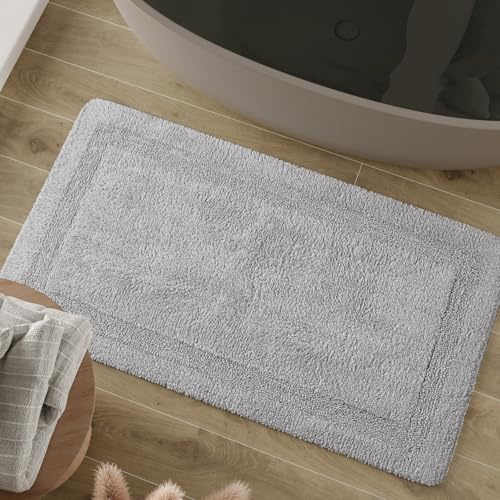 Wecon Home Badteppich Knut, 60 x 100 cm, licht grau | weicher, getufteter Baumwollteppich mit Bordüre, Rutschhemmend & waschbar
