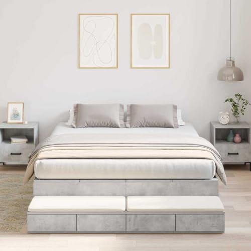 QJBSAVVA Stauraumbett 160x200 cm, Beton Grau, Kiefer massiv, 6 Schubladen, Holzwerkstoff, 236,5×160×31,5 cm