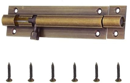 KOOLEVER 4 Inch Brass Door Bolt, Sliding Bolt Lock, Solid Brass Barrel Bolt in Bronze for Internal Doors, Sheds, Bathrooms, Bedrooms, Wooden Gates, High-Strength Small Door Latch