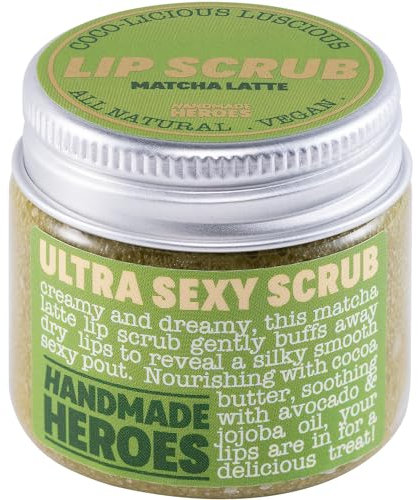 100% Natural Handmade Heroes Lip Scrub, Vegan Coconut Lip Exfoliator - Gentle Exfoliant, Sugar Lip Polish and moisturizing for Chapped and Dry Lips, 1oz (Matcha Latte)