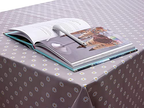 Grey Small Daisy PVC Vinyl Wipeclean Tablecloth 100cm x 100cm Square (39 x 39)