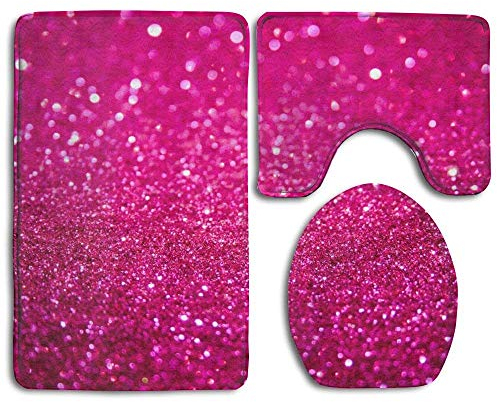 RedBeans Badvorleger-Set, 3-teilig, Flanell, rosa Glitzer-Design, Duschmatte und WC-Bezug, rutschfest und extra weich, rutschfest.