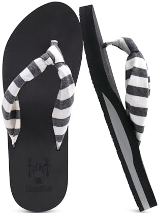 KuaiLu Infradito Donna Estive Comode Stoffa Righe Ciabatte Infradito Supporto Arco Plantare Sandali Infradito Spiaggia Piscina Flip Flop Mare Leggere Antiscivolo Gomma Suole Bianco e Nero 39