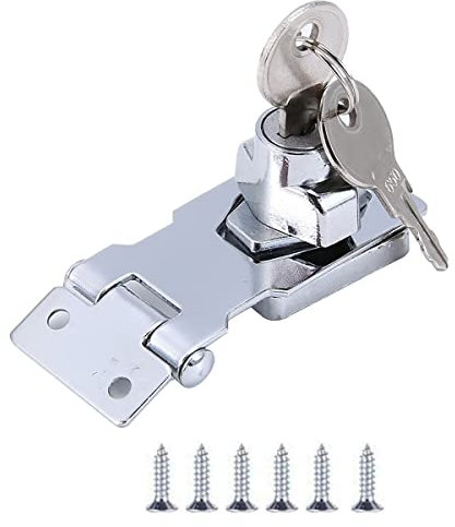 iPEAK Door Lock Hasp with Key, 60mm Door Bolt Latch Buckle with Padlock and Key Chrome Plated Hardware for Locking shed Doors Furniture Cabinet Boxes (1 Piece)
