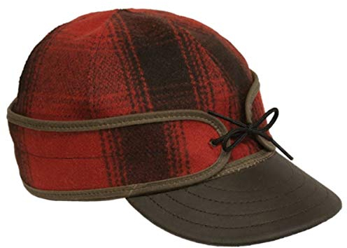 Stormy Kromer Original Kromer Mütze Wintermütze Wollmütze mit Leder - Rot - 7 1/8