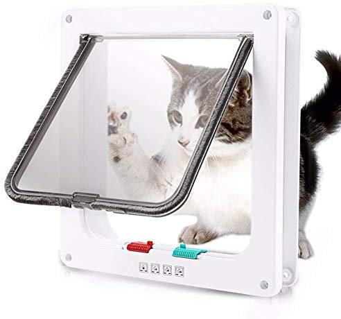 YTLJJ Cat Flap Door Cat Mate Pet Door, Sure Flap Cat Door with Door Liner Locking 4-Way Lockable, Telescopic Frame Fast Installation Flaps for Pet Cats Tunnel for Small Animals,White,L