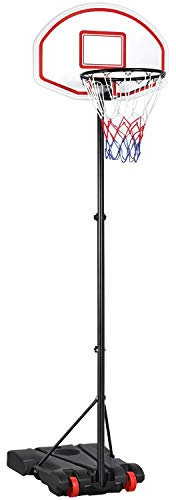 Yaheetech Panier de Basket Exterieur/Interieur Hauteur Réglable 159-214 cm avec roulettes Rouge