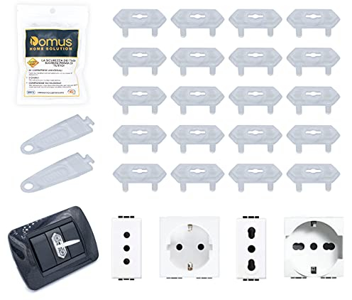 DOMUS® Protector Enchufes para Bebes, 20 Tapaenchufes Eléctrico Universales para Espana y Schuko, Cubiertas para Enchufes de Seguridad Bebes con 2 llave (Transparente)