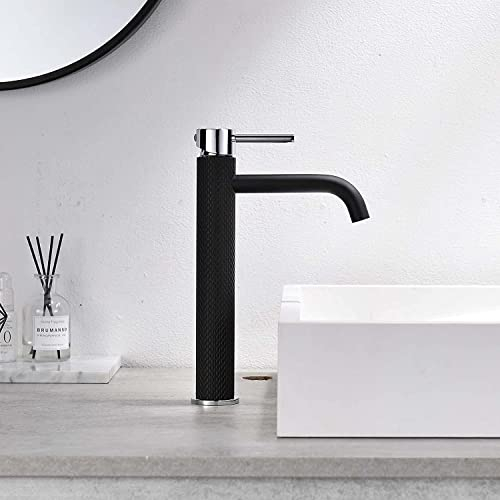 TIMACO Wasserhahn Bad Waschtischarmatur Einhebel-Mischbatterie Badarmatur Waschbecken Badezimmer Kaltes und Heißes Wasser Vorhanden,Schwarz und Chrom