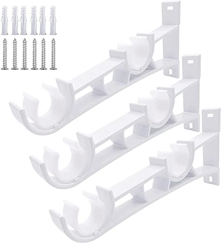 Gardinenstangenhalterung Doppelter Gardinenstangenhalter Weiß 3er Set Heavy Duty Gardinenstange Halterungen Vorhangstange Wandstangen Halterung Halter Gardinenstange Haken für 2,5 cm Gardinenstangen