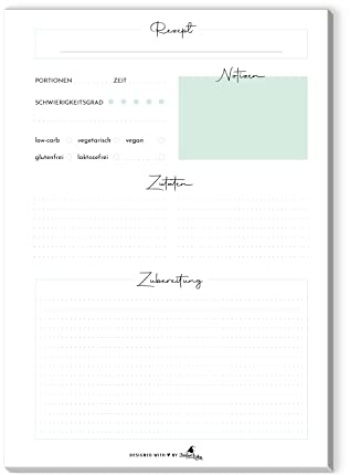 CreativeRobin Rezeptblock A4 minzgrün mit 50 Rezept-Blättern