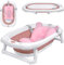 Aufun Faltbare Baby Badewanne ergonomische Babywanne mit rutschfesten Füßen für Babys und Neugeborene, inkl. Bade Sitzkissen, folding bathtub, platzsparend (Rosa+ Badewannenkissen)