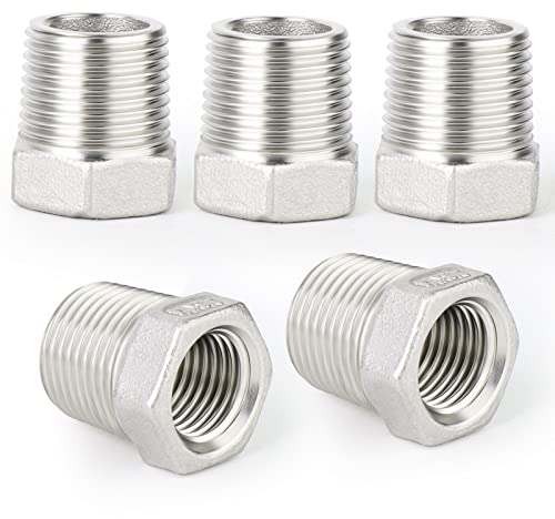 ERGAOBOY 5 Pcs Reducer Hex Bushing, 3/8 Male to 1/4 Female BSP, 304 Stainless Steel Reducing Pipe Adapter Fitting