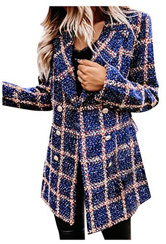 IQYU Veste d'hiver à carreaux pour femme - Veste de costume élégante à manches longues - Revers double boutonnage - Veste pied-de-poule - Coupe ajustée - Veste courte - Veste blazer - Veste blazer