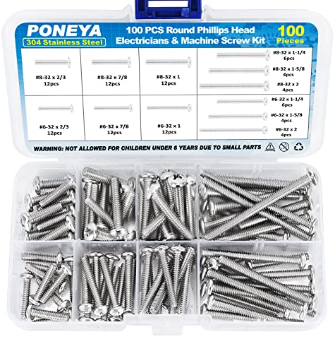 Electrical Socket Screws, 100 PCS 12 Sizes #6-32#8-32 Pan Head 304 Stainless Steel Machine Screws, Extra Long 50mm 40mm Electrical Plug Socket Fastener for Wall Plate, Light Switch
