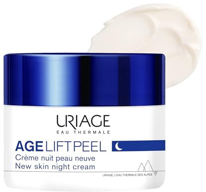Uriage Age Lift Peel Hauterneuernde Nachtcreme Gesichtspeeling mit 3,6% AHA & Hyaluronsäure - Glättet, polstert & strafft die Haut - Reichhaltige & cremige Textur - 50ml