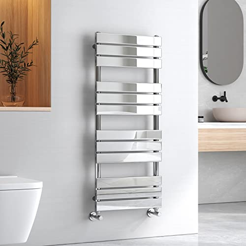 EMKE Radiator Towel Rail 1200 x 500 mm, Heated Towel Rail Modern Designer Towel Radiator Bathroom Heater Towel Warmer Flat Panel Chrome