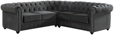 Vente-unique - Ecksofa - Samt - Anthrazit - Chesterfield