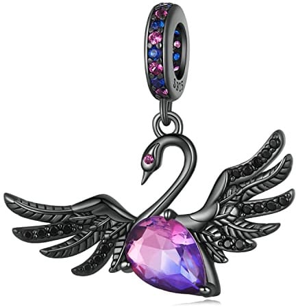Schwarzer Schwan Anhänger Charm 925 Sterling Silber Charm passt für Pandora Armband Halskette, SCC2490