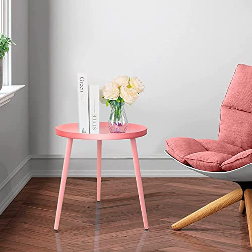 AOJEZOR Runder Beistelltisch, Metall-Beistelltisch, Nachttisch/kleine Tische für Wohnzimmer, Akzenttische günstig, Beistelltisch für kleine Räume (Rosa)