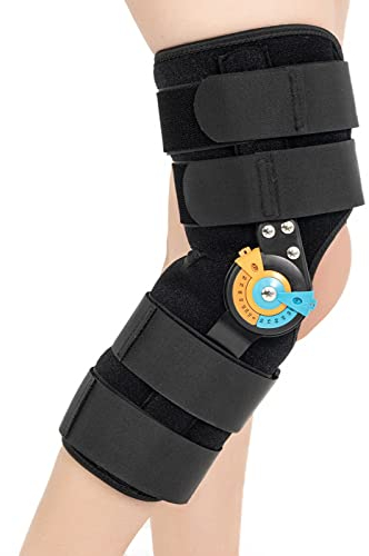 Kurze Knieorthese Verstellbare Knieschiene Stabilisierung ROM Postoperative Knie-Wegfahrsperre Verstellbare Knie-Wegfahrsperre mit seitlichen Beinstabilisatoren für Meniskusrisse Männer Frauen (XL)