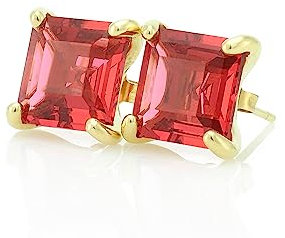 Quadratische Rosa Turmalin Gold Gefüllt Ohrringe - Edelstein Ohrstecker - 14k Gold Braut-Ohrringe