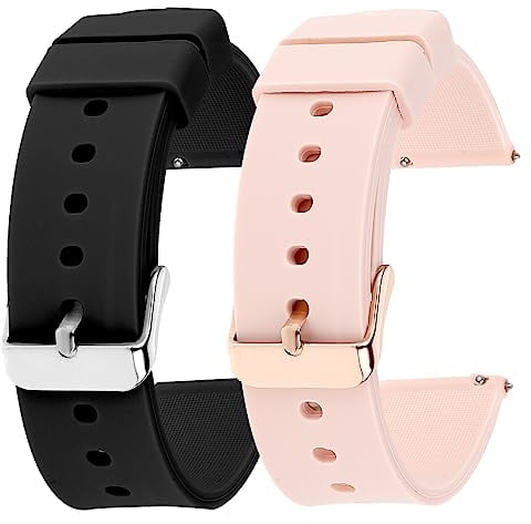 cobee 2 cinturini per cinturini in silicone impermeabili a sgancio rapido con fibbia in acciaio inossidabile nera o argento compatibili con cinturini sportivi per smartwatch (20mm)