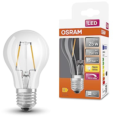 OSRAM LED SuperStar Classic A25 Dimmbare LED Lampe für E27 Sockel, Birnenform, FIL, 250 Lumen, warmweiß (2700K), Ersatz für herkömmliche 25W Glühbirnen, 6er-Pack