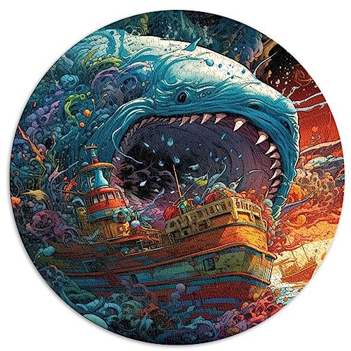1000-teilige Puzzles für Erwachsene und Kinder Megalodon-Hai Kreative runde Puzzles für Erwachsene und Kinder ab 12 Jahren Papppuzzles Einzigartige Geburtstags