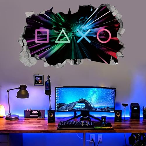 KAIRNE 3D Wandtattoo Gamer,Wandtattoo Kinderzimmer Jungen,Bunte Gamer Poster,Gaming Wandbild für Schlafzimmer,Wandtattoo Junge Teenager,Videospiel Wandstikcer für Jugendzimmer Deko Geschenk