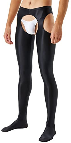 Duohropke Herren Lack Leder Hose Lange Pants Wetlook Hose Slim Fit Leggins mit Reißverschluss Sexy Männer Latex Party Club Kostüm