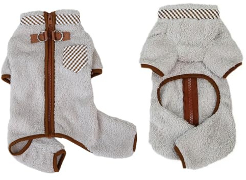 UOSIA Warm Dog Snow Coat - Full Body Winter Pajamas Puppy Soft Thermal Bodysuit With Legs And Harness For Small Medium Dogs