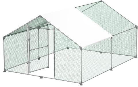 LILIIN 3x4x2m Hühnerstall Käfige Kleintierstall mit Schloss Verzinkter Stahl Kleintierstall Hühnerhaus Dach Geflügelstall mit PE Dach und Tür für Haustierkäfig Hühnerkäfig Vogelkäfig