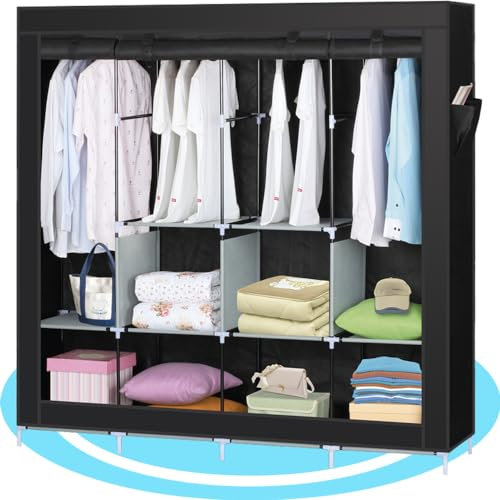 Dekohome Armario Plegable, Armario de Ropa, Armario Organizador, Armario de Tela Portátil con 10 Compartimentos, Gran Capacidad, Ideal para Hogar u Oficina, 167 x 45 x 170 cm