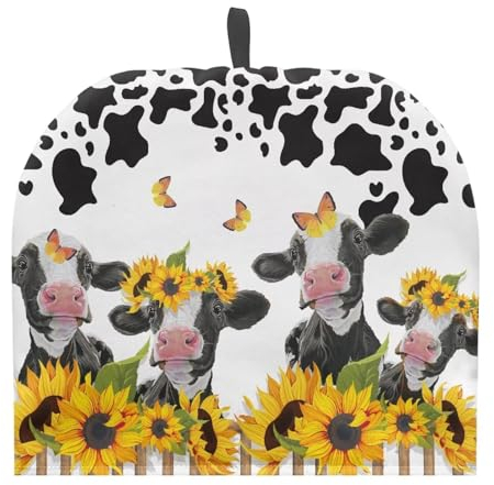 HUGS IDEA Tea Cozy Tea Cosy for Teapots Sunflower Farm Cow Print Home and Kitchen Decorative Teapot Dust Cover Kettle Cover Accessories